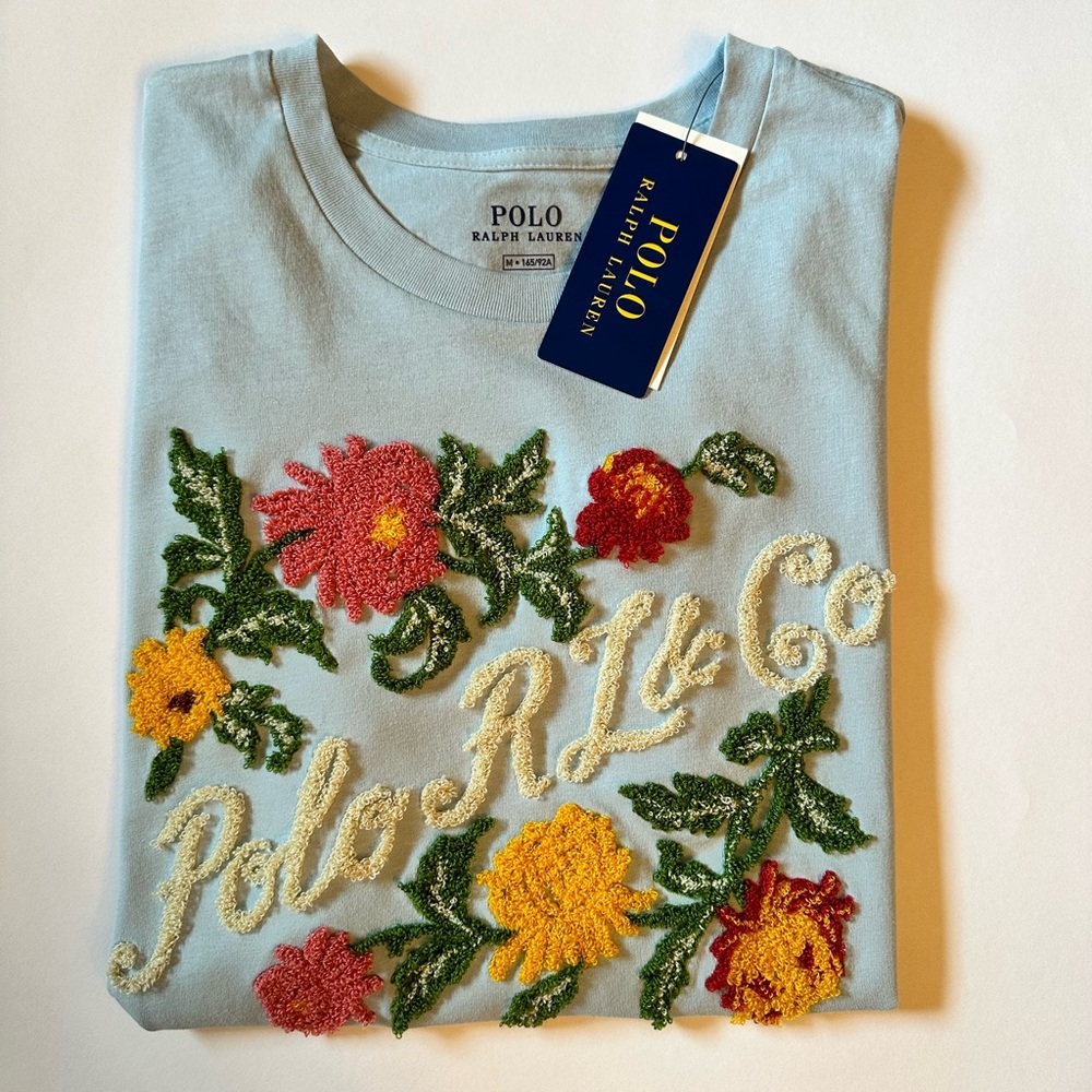 Embroidered Flower Ralph Lauren Polo T-shirt Women’s Size M